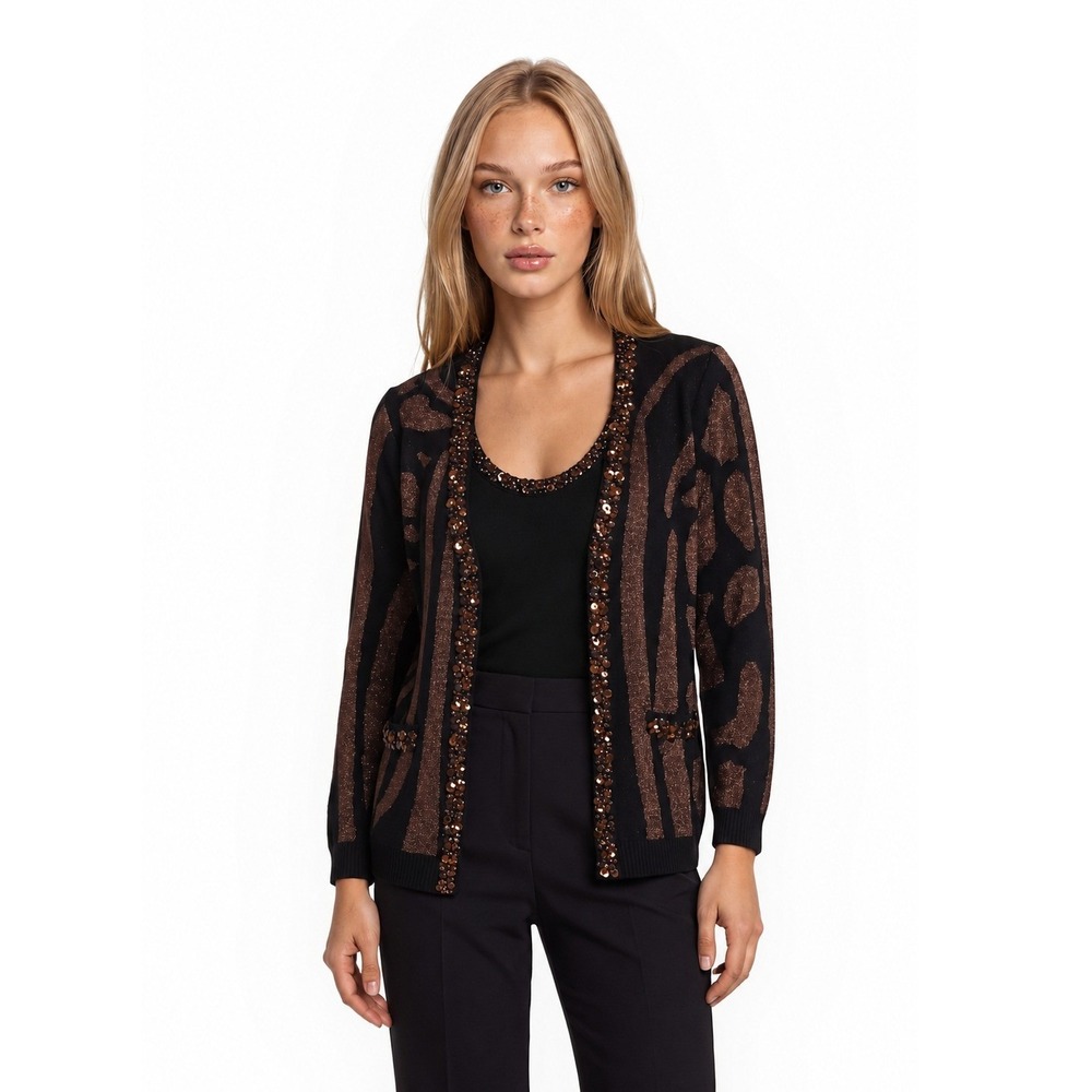 Michael Simon Cardigan Sweater Set Women's Size 1X Black Copper Metallic Sequin